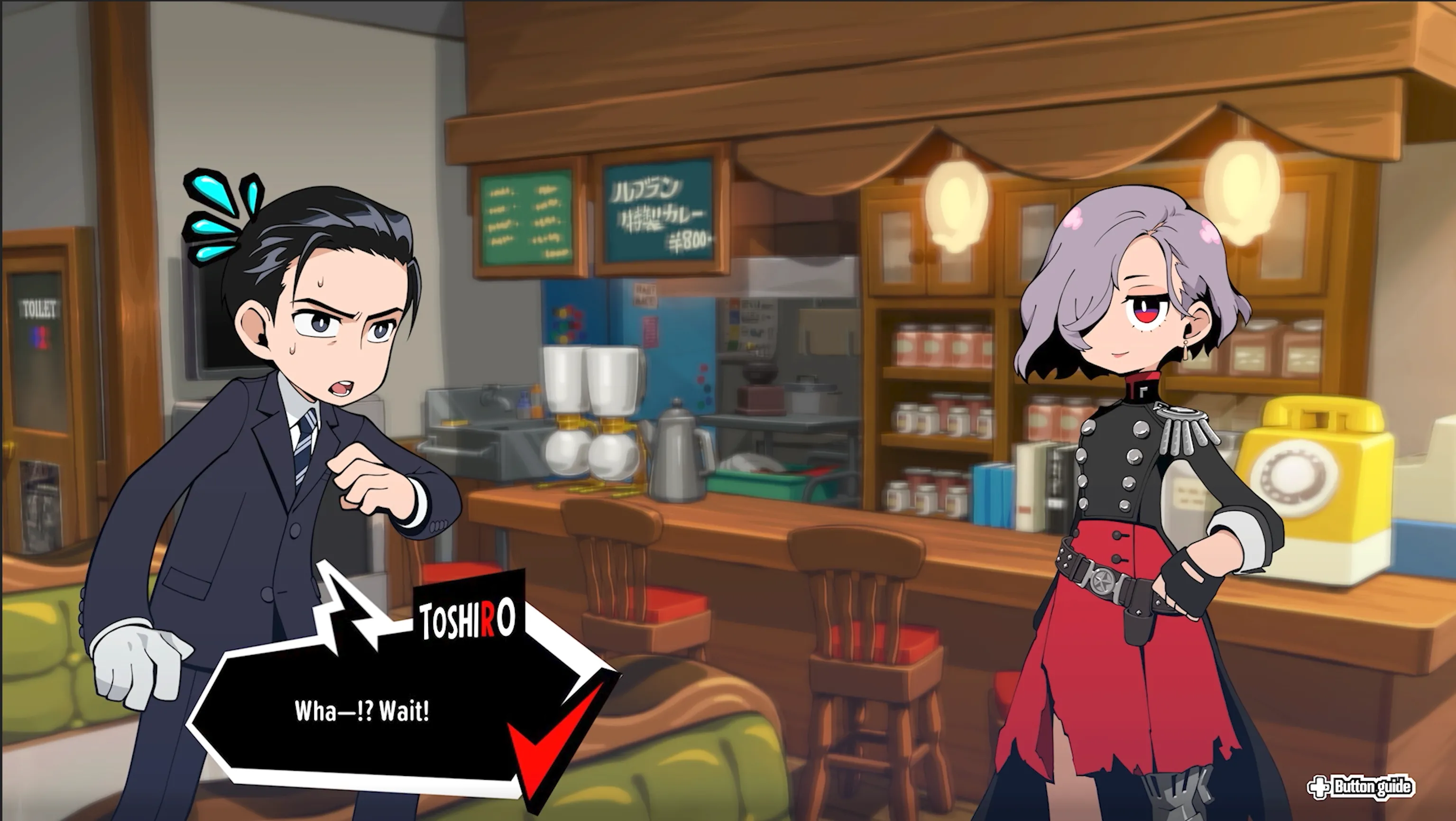 Toshiro và Erina trong một cuộc đối thoại ở Persona 5 Tactica