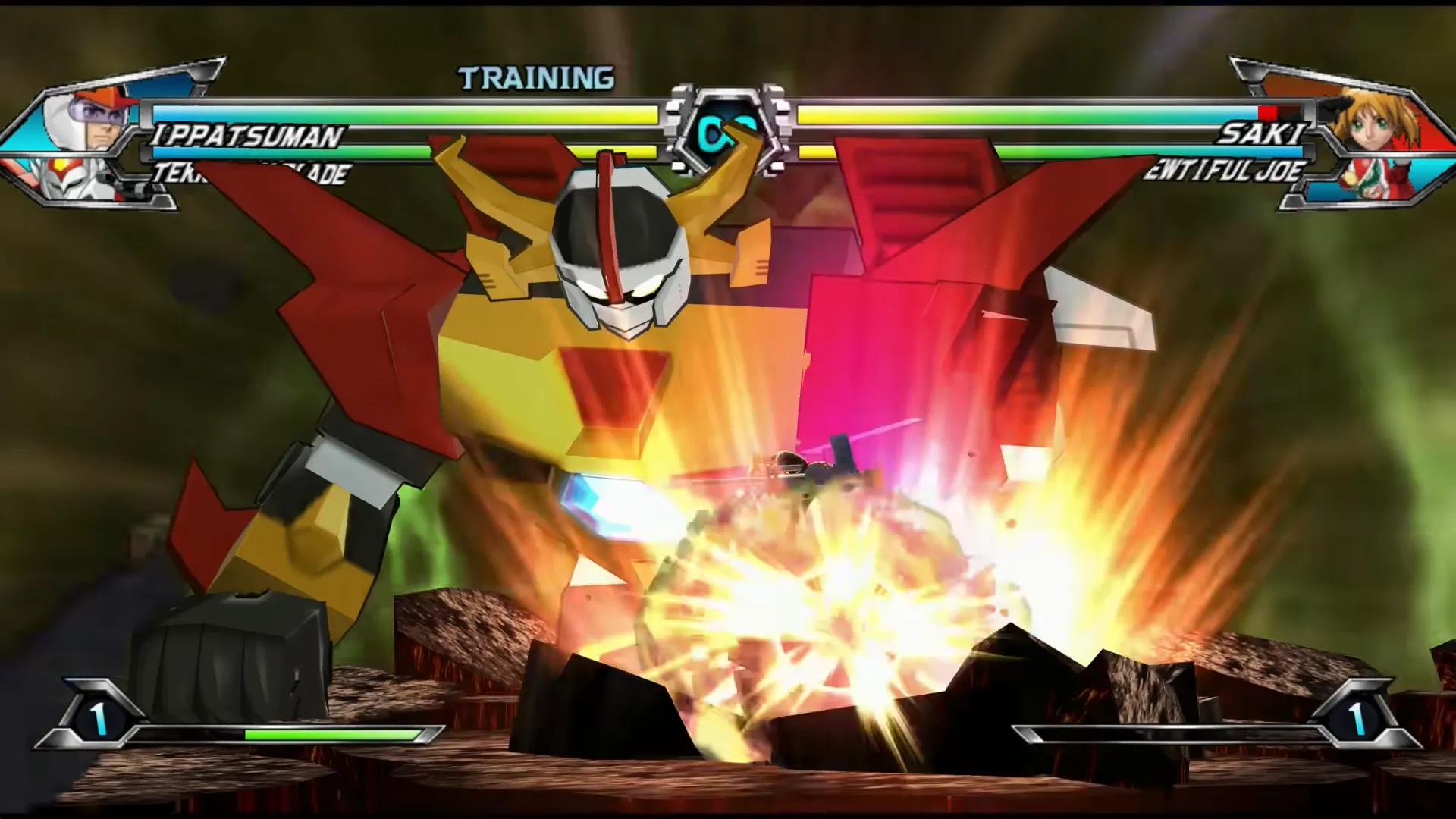 Trận đấu Ippatsuman vs Saki trong Tatsunoko vs. Capcom, phong cách anime đối kháng