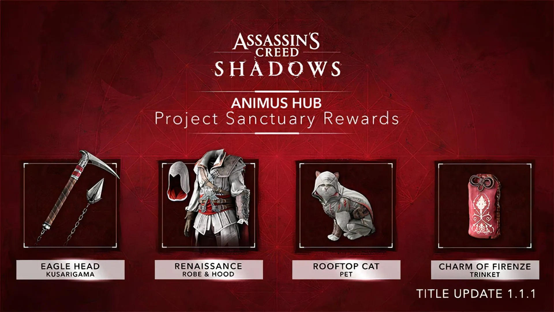 Trang phục Ezio-style cho Naoe: bộ áo choàng Phục Hưng và thú cưng Rooftop Cat