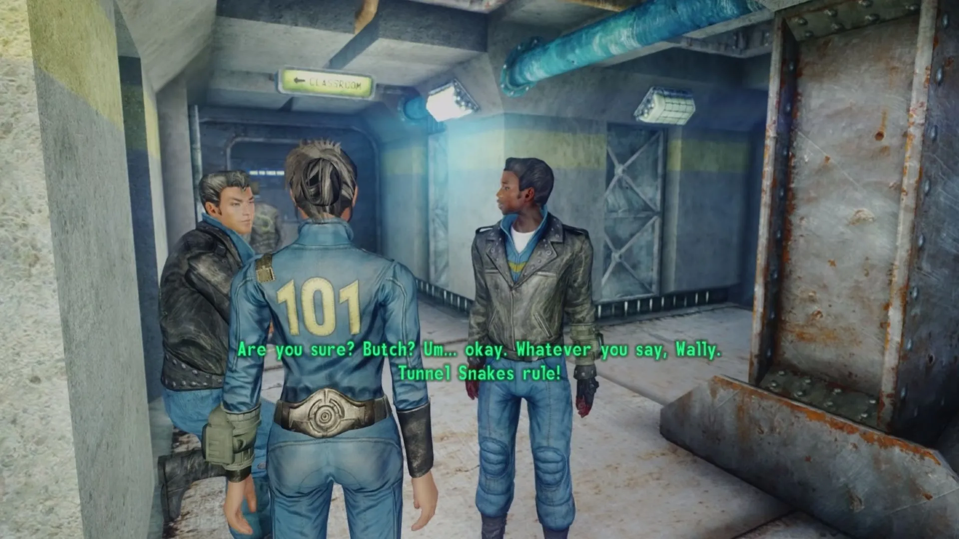 Tunnel Snakes Rule — hình ảnh biểu tượng Fallout 3 gợi nhắc bối cảnh wasteland và nhân vật đồng hành tiềm năng cho tuyến romance
