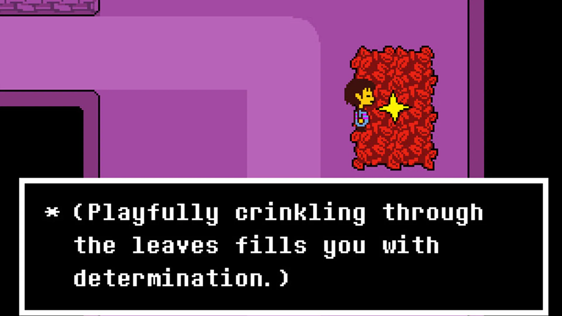 Undertale - cảnh lưu game giữa khung cảnh rừng lá, thể hiện lối kể chuyện và bí ẩn trong thế giới ngầm