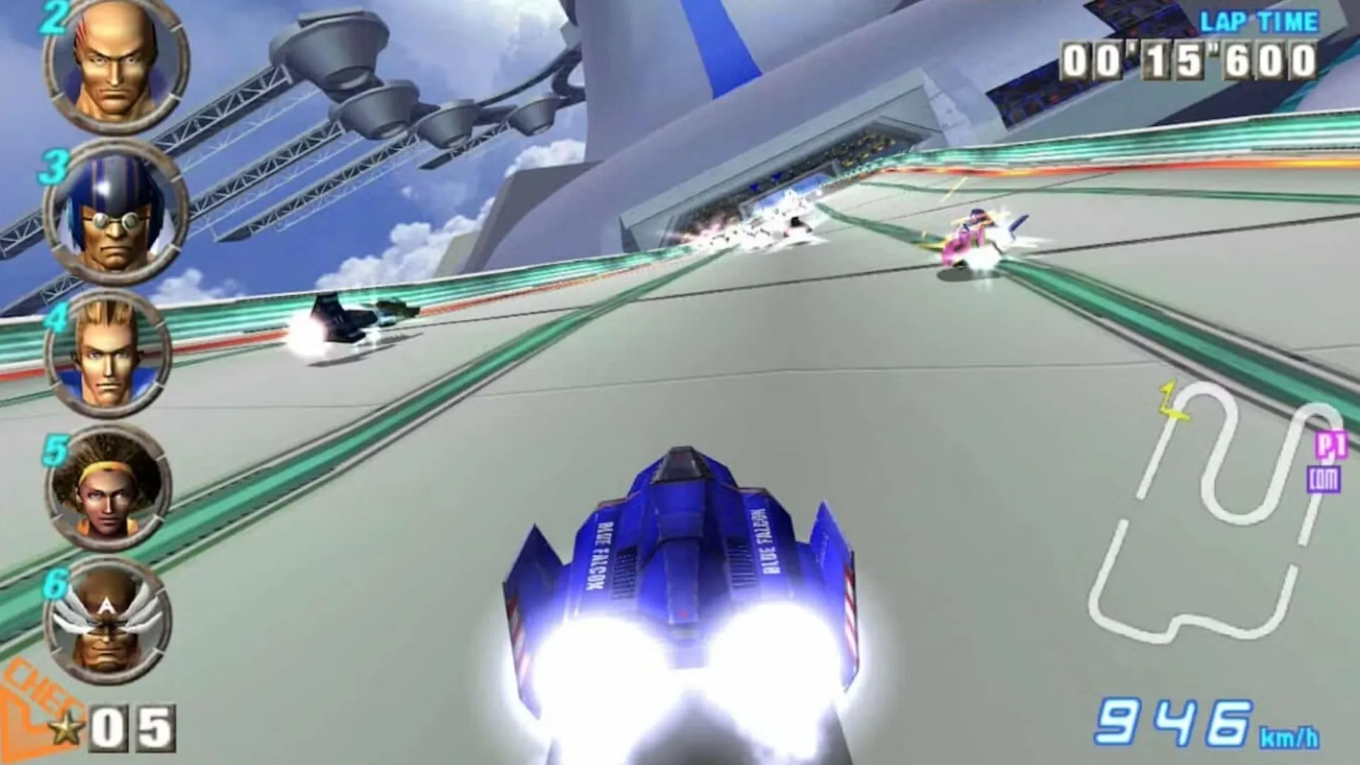 Xe đua F-Zero GX đang lao trên đường đua tốc độ cao, minh họa cho gameplay cạnh tranh khốc liệt
