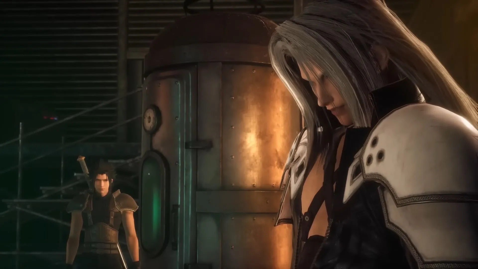 Zack trò chuyện với Sephiroth trong Crisis Core: Final Fantasy VII Reunion, minh họa khoảnh khắc kịch tính và chất lượng đồ họa nâng cấp của bản remake